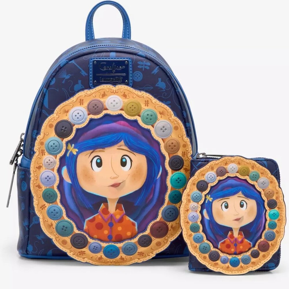 Loungefly Coraline Portal Button Frame Lenticular Mini Backpack & Wallet Set NWT